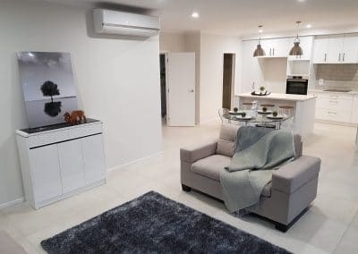 Living area and kitchen tiling